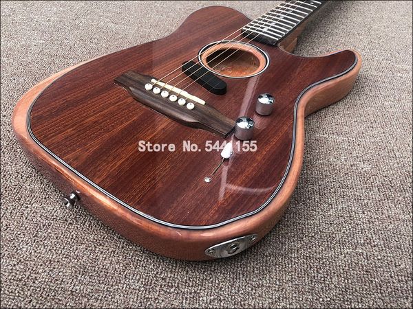 

custom shop acoustas tele brown semi hollow body electric guitar spurce deep c mahogany neck, chrome hardware, vintage tuners