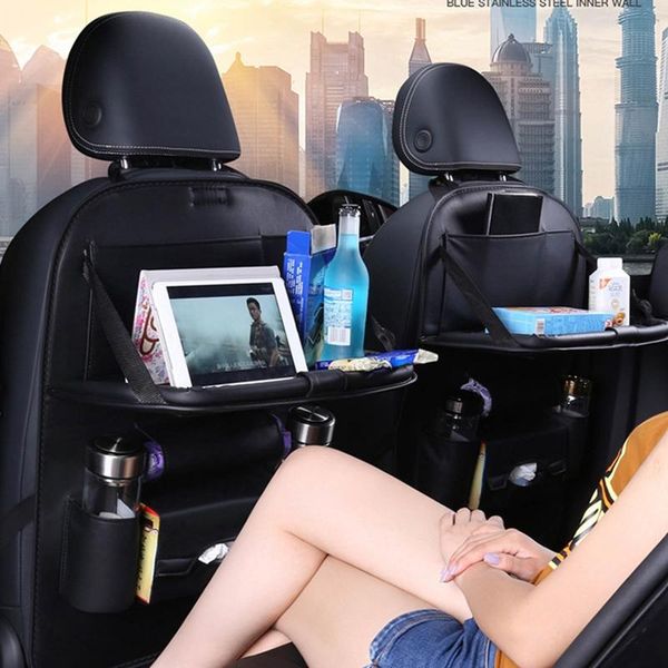 

car organizer multifunctional storager bag pu leather pocket seat back foldable table tray auto travel dining