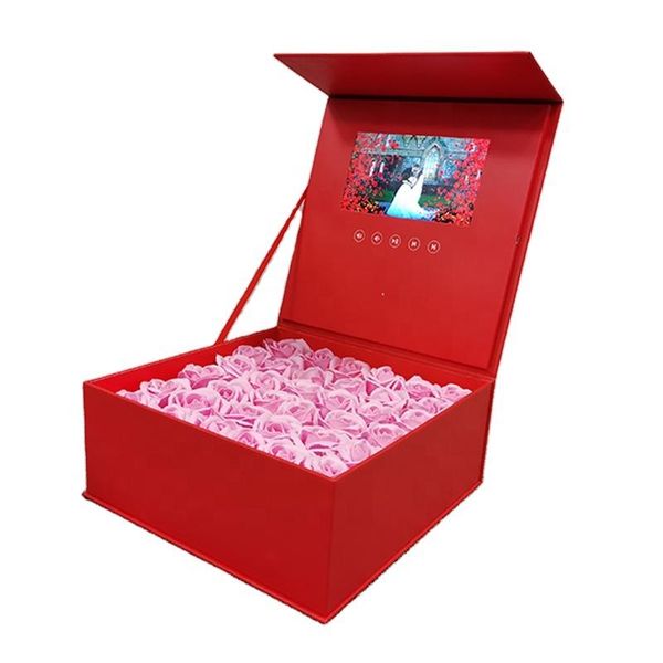 

luxury brochure packaging christmas red paper 7 inch screen video display lcd flower gift box wrap