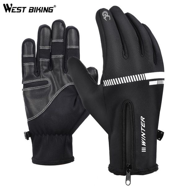

cycling gloves west biking winter bicycle full finger men anti-slip thermal touch screen waterproof mtb bike, Black