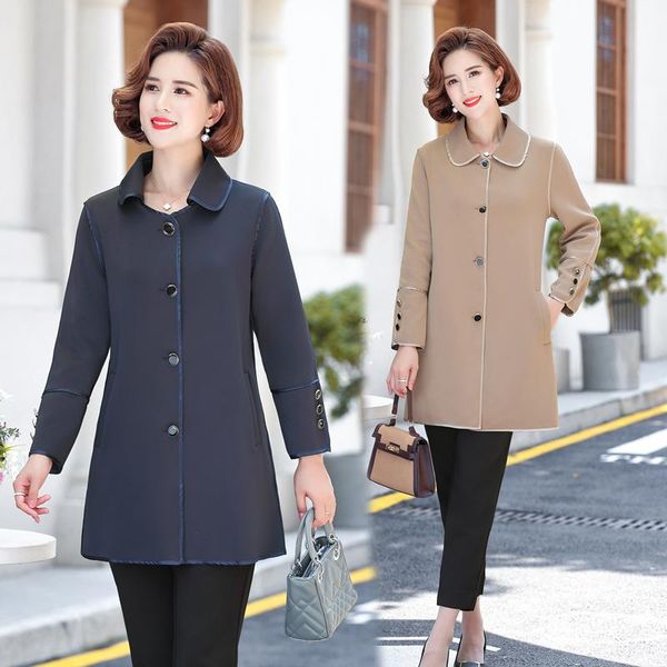 

women's wool & blends women trench coat spring autumn female loose overcoat middle aged mother windbreaker, Black