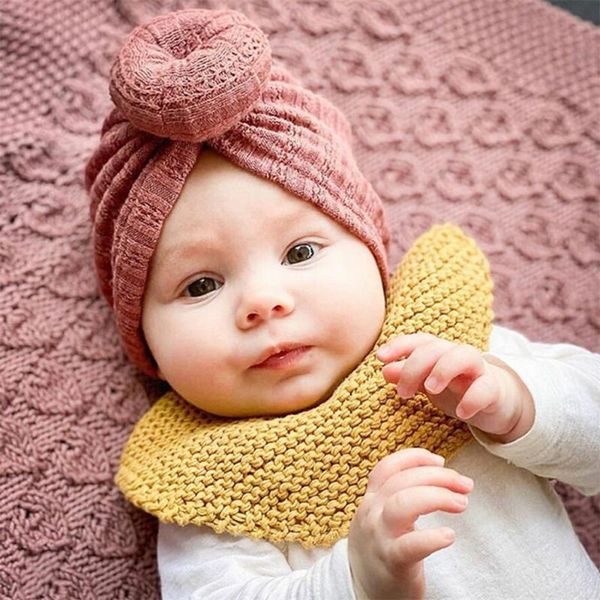 

caps & hats baby girls warm knitted hat autumn and winter wool cap children india stretchy with knot decoration 0-2 years, Yellow