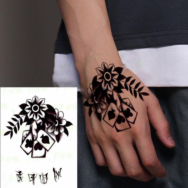 

temporary tattoos waterproof tattoo sticker retro flower poker cards on back of hand tatto flash tatoo fake for women men