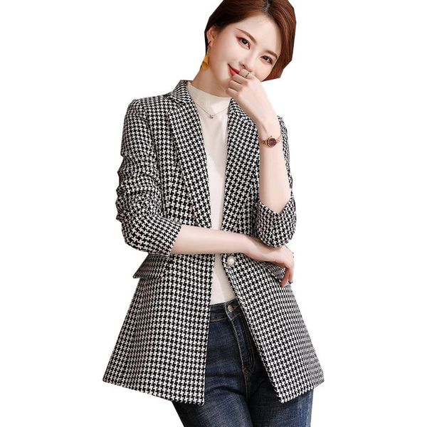 

women's suits & blazers fashion 2021 designer ladies blazer jacket casual black coffee plaid size s-4xl coat, White;black