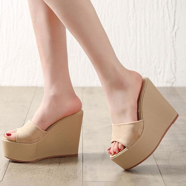 

bling flip flops ladies wedge heel high heels shoes casual slippers sandals, Black