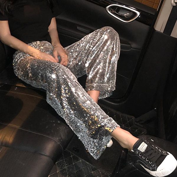 

women's pants & capris sexemara fashion the loose buling sparkling sequin wide leg slim leisure, Black;white