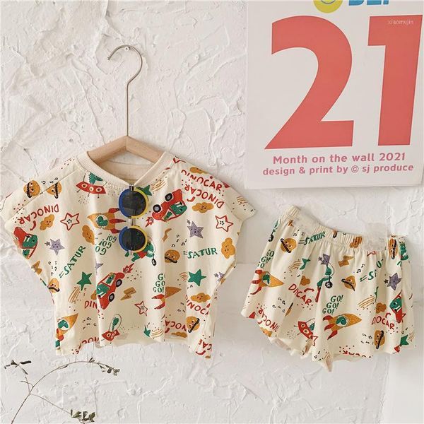 

summer baby clothing set kids boys girls suit fashion cartoon t shirts and shorts 2pcs clothes for 1-6years children sets, White