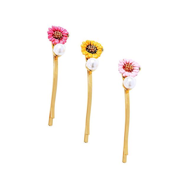

hair clips & barrettes trendy simple 3 color simulated pearl flower for women classic elegant vintage daisy hairpin jewelry accessories, Golden;silver