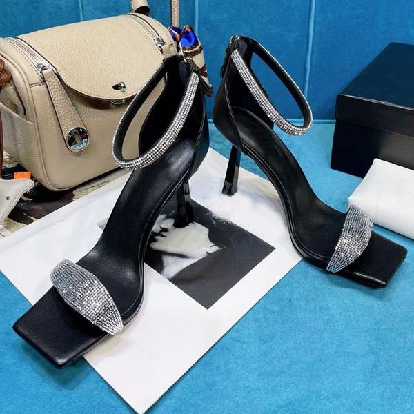 

bling high heel shoes women sparkle sequins rhinestone toe runway design sandals 2021 stilettos ladies dress, Black