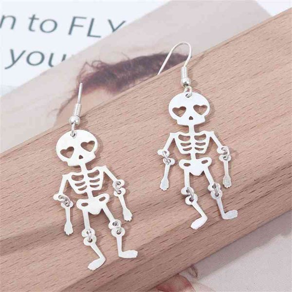 

style exaggeration trend halloween series funny skull personality metal style women's tassel earrings