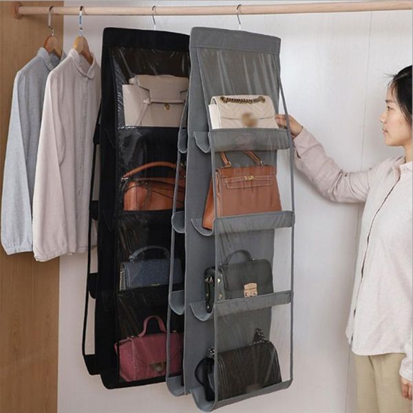 

storage boxes & bins 6/8pocket hanging handbag organizer for wardrobe closet transparent bag non-woven holder pvc with hanger
