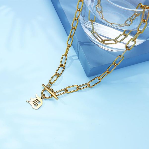 

chains gothic initial necklace stainless steel letter alphabet for women gold/silver color metal toggle collier choker