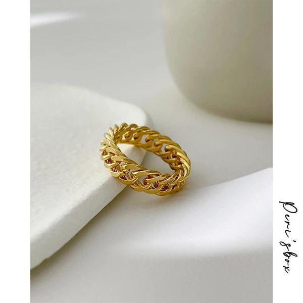 

cluster rings peri'sbox 6mm minimalist 18 k golden stainless steel link chain ring classic elegant finger stackable anillos accessories, Golden;silver