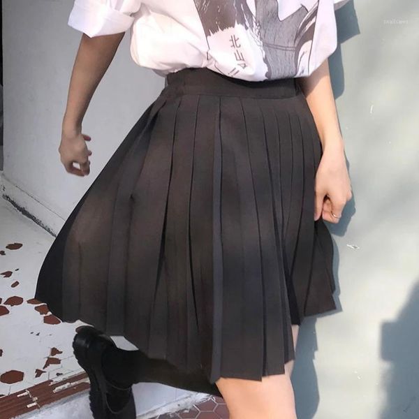 

skirts summer women high waist skirt elastic pleated solid color pastel y2k vintage harajuku mini, Black
