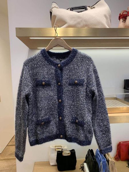 

zhuoya dancers at 19 qiu dong small sweet wind round collar bright line button sweater coat 91050 spot women's wool & blends, Black