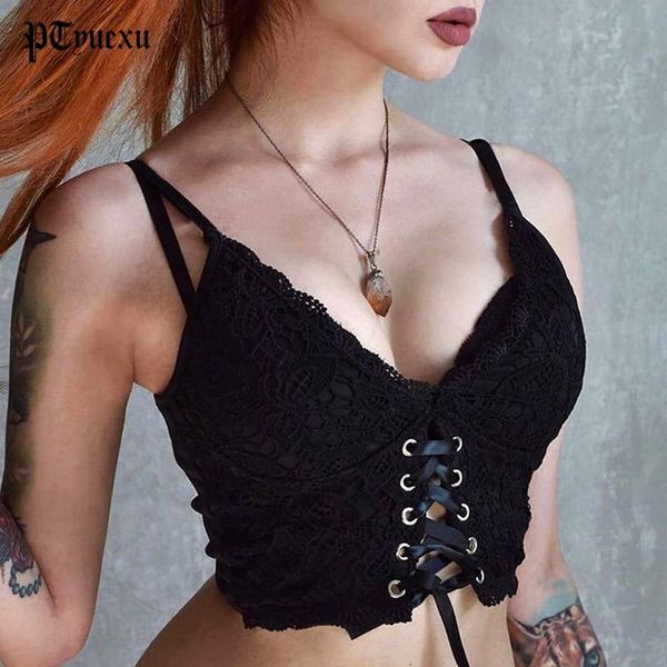 

women's tanks & camis ptyuexu gothic camisole slim retro emo dark vest halter lace zipper decoration crop summer clothes for women, White
