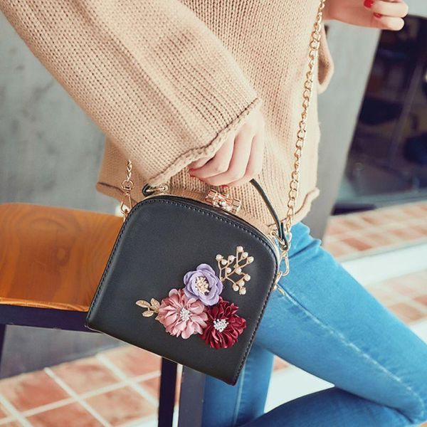 

waist bags j60d women fashion handbag flower pearl metal hasp shoulder bag detachable chain