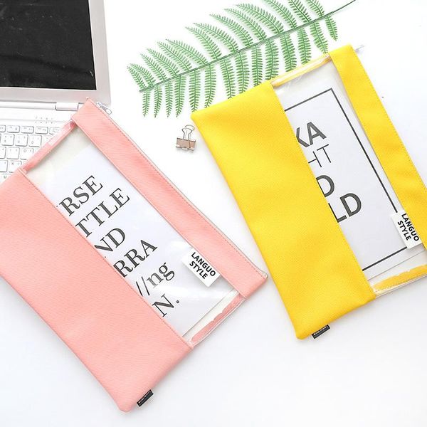 

business card files 1pcs 3257 solid color pu paper bag transparent waterproof kit small clean a4 document folder