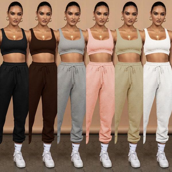 

women's two piece pants tracksuit women tank + sweatpants fitness sportswear 2021 streetwear jogger set female bulk item in wholesale s, White
