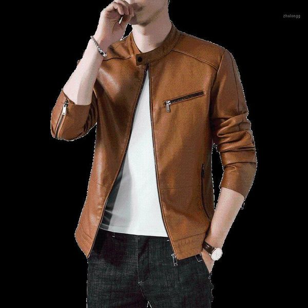 

men's jackets zipper pocket baseball man jacket vintage bomber men winter thick coat faux leather moto chamarra homme, Black;brown