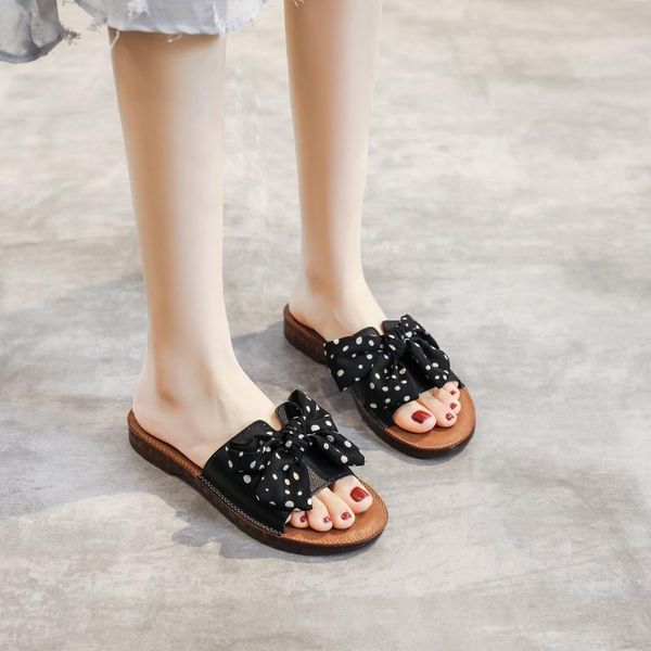 

slippers cool tows 2021 beach flat bottom calf string soft maternity bow flip-flops, Black