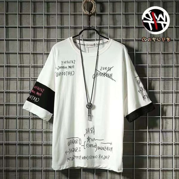 

men's shirt summer short sleeve loose casual comfortable base shirt fashion brand t-shirt men's top, White;black