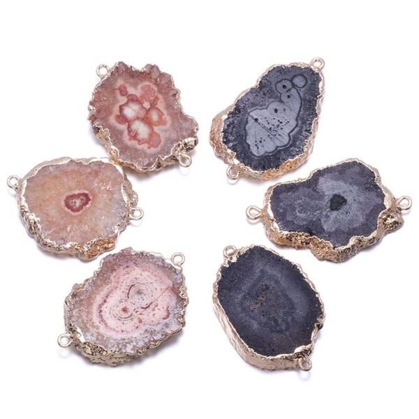 

charms natural stone connector irregular shape double hole slice agate exquisite charm for jewelry making bracelet necklace accessories, Bronze;silver