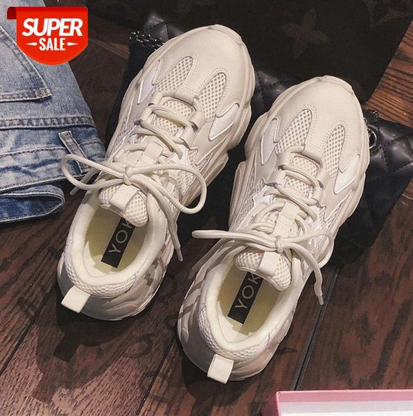 

genuine leather old shoes female ins trendy white mesh thick bottom breathable casual sports women's #4y4d