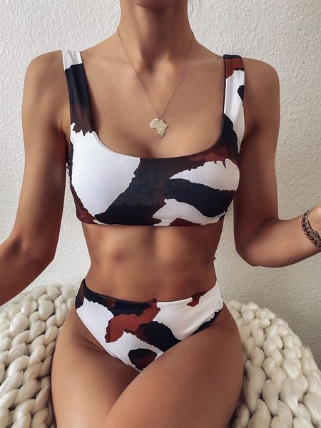 

new cow print racerba bikini split swimsuit wholesale bikinis women sport biquini bandage swimwear bather suitsby air
