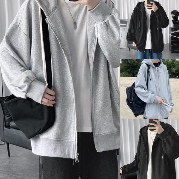 

men's jackets mens autumn long sleeve hoodies jacket harajuku solid color oversized loose sweatshirt full zip up hip hop outwear street, Black;brown