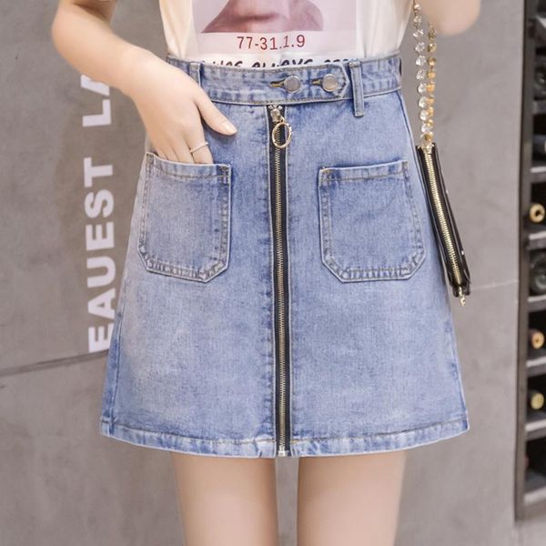 

skirts women denim skirt female button zipper autumn/winter 2021 casual empire waist above knee mini a-line office lady sweet, Black