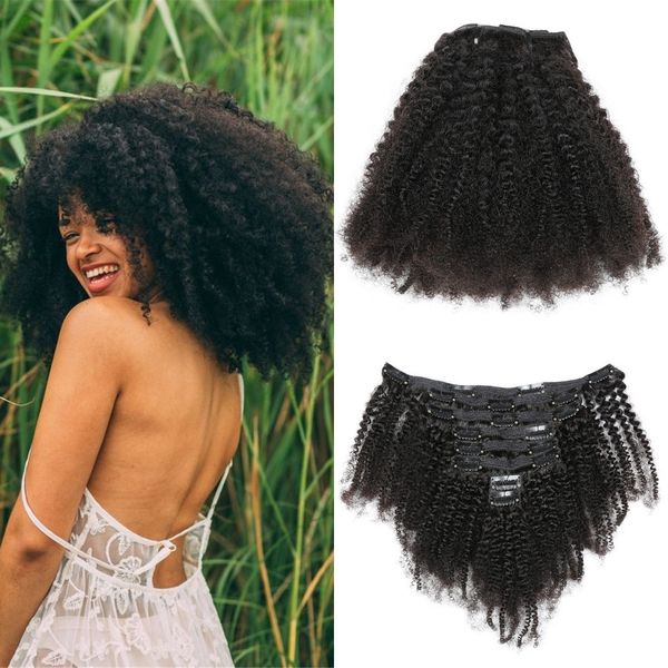 

brazilian human hair afro kinky curly clip in hair extensions women 8 pieces 120g/set 8- inch, Black;brown