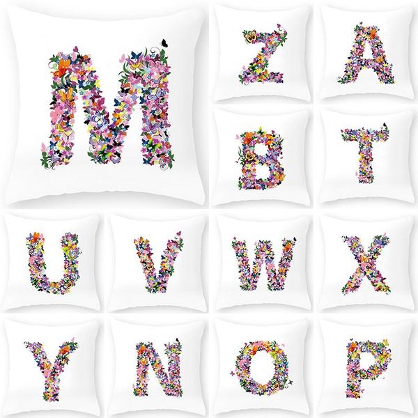 

flower butterfly english letter alphabet cushion cover polyester throw pillowcase 45*45 sofa home decorative pillow covers 40868 cushion/dec