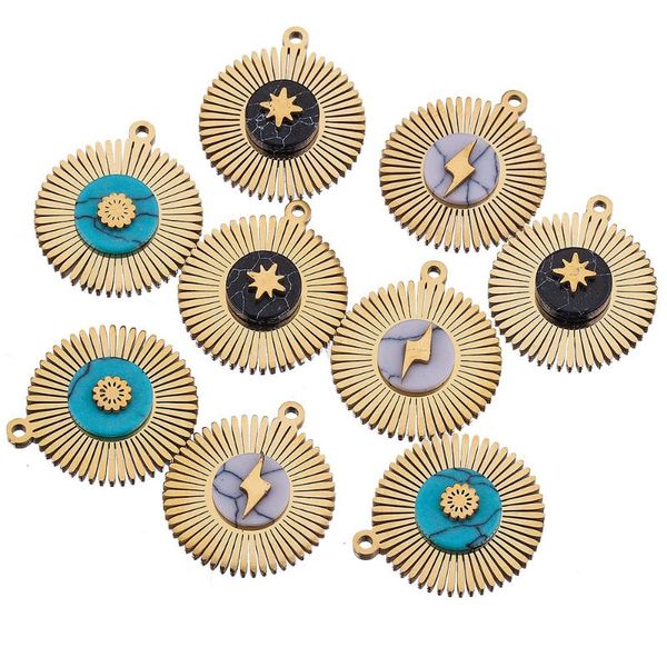 

charms 5pcs lot stainless steel natural stone flower designer pendant for bracelet earring necklace jewelry making crafts, Bronze;silver