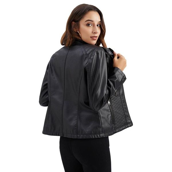 

women's leather & faux women jacket casual red black coat autumn winter stand collar pu motorcycle jackets slim streetwear outerwear