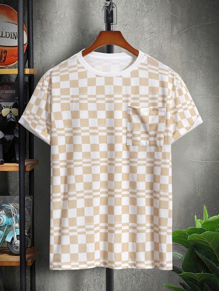 

men plaid patched pocket tee x4t1#, White;black