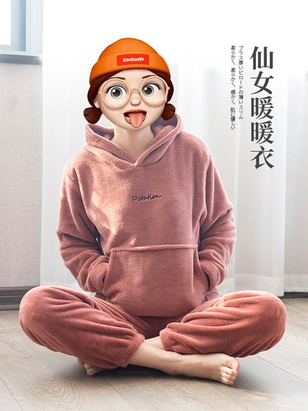

women's two piece pants winter flannel pajama set womens fleece pajamas sleepwear home clothing thick warm coral velvet female nightgow, White