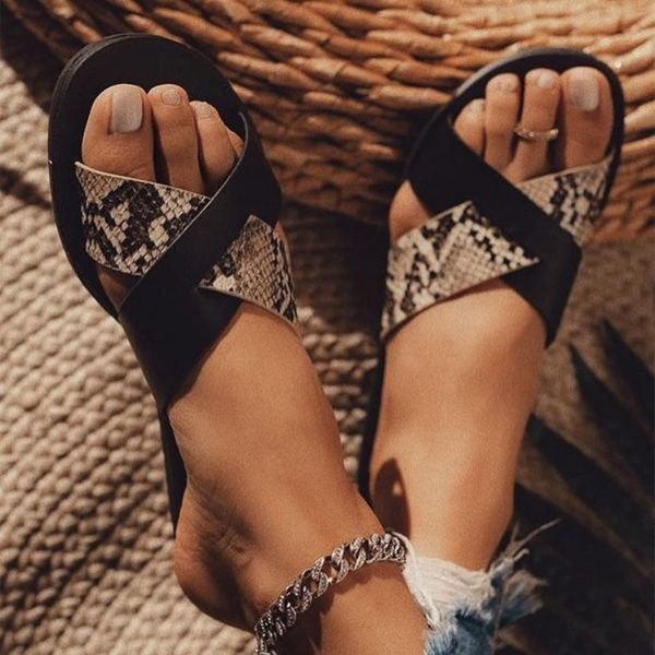 

summer flat slippers women crossover open toe patchwork outdoor beach slides casual fashion female ladies shoes, Black