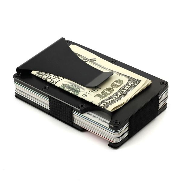 

card holders metal purse rfid antimagnetic package money clip organizer case business men's wallet portafoglio donna monedero id holder, Brown;gray