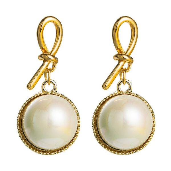 

elegant korean simulated pearl dangle earrings for woman vintage geomrteic big round drop earrings woman party jewelry brincos, Silver