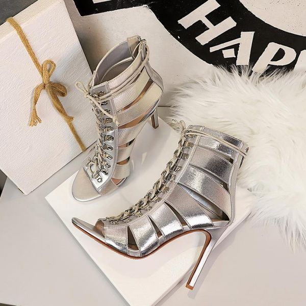 

sandals women pumps 2021 summer longsandal boots gladiator peep toe female party high heels cross tied lace up, Black