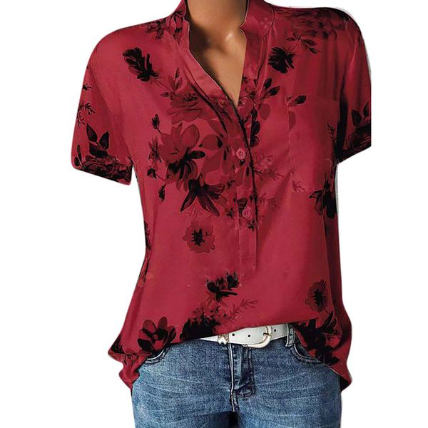 

boho women's tunic floral printing shirt pocket women 2020 blouses short sleeve blouse easy shirt plus size blusa feminina x0521, White