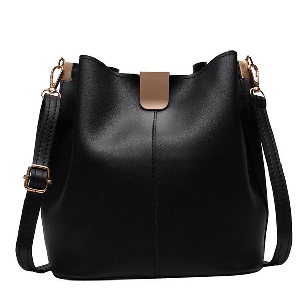

evening bags bucket bag large capacity lady shoulder contrast color leather casual simple wholesale 2021 fashion women's