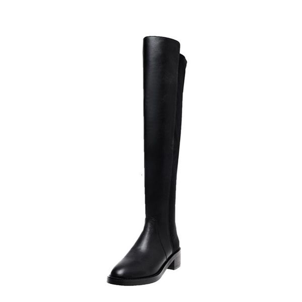 

boots meotina winter over the knee women natural genuine leather thick heel thigh high slim round toe shoes female size 391 bkvc, Black