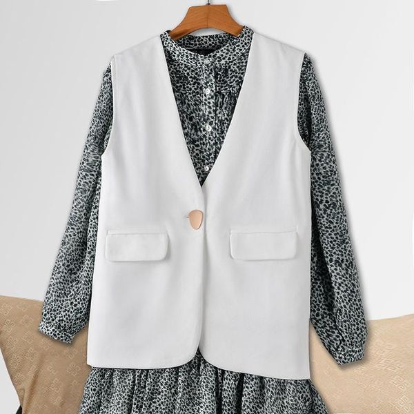 

women's vests 2021 women simply sleeveless loose vest jacket office ladies wear casual suit coat pockets outwear korean fashion d258, Black;white