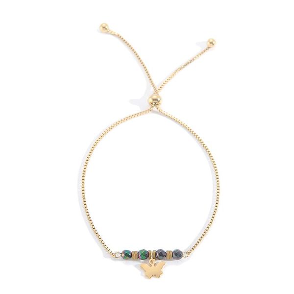 

link, chain high-quality non-fading electroplated gold stainless steel natural stone beads butterfly pendant bracelet, Black