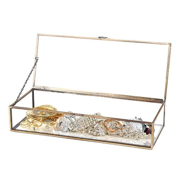 

storage boxes & bins decorative clear glass brass tone metal w/hinged lid shadow box jewelry chest/storage display case