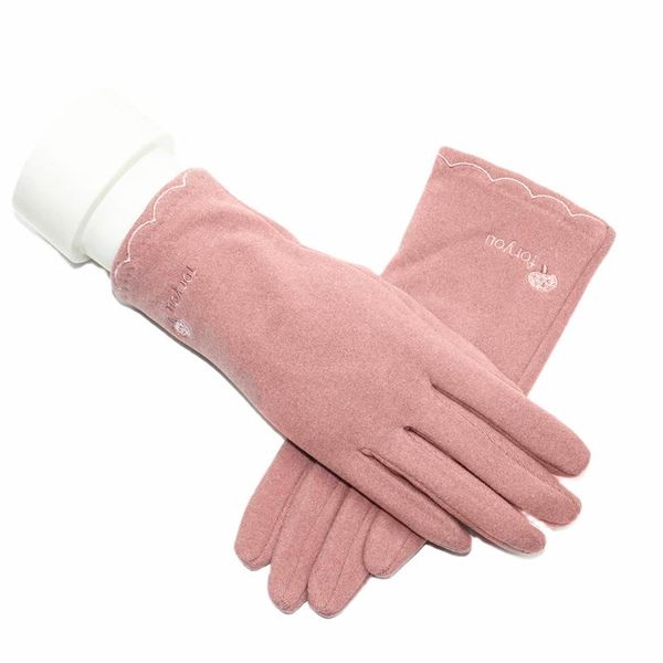 

five fingers gloves lady winter autumn keep warm touch screen mushroom embroidery for women thin and light outdoor windproof reto mittens n7, Blue;gray