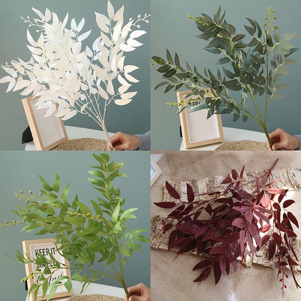 

artificial willow bouquet fake leaves for home christmas wedding decoration jugle party vine faux foliage plants wreath decorative flowers &