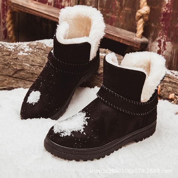 

boots snow women flat bottom large size short cotton shoes tube, Black